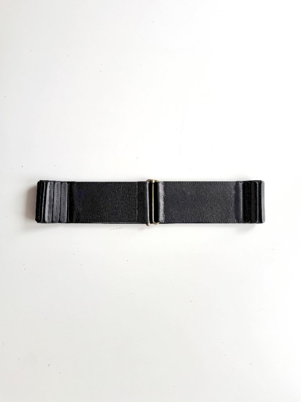 ELISE M. Black Leather Panelled Stretch Elastic Waist Belt, Size M/L